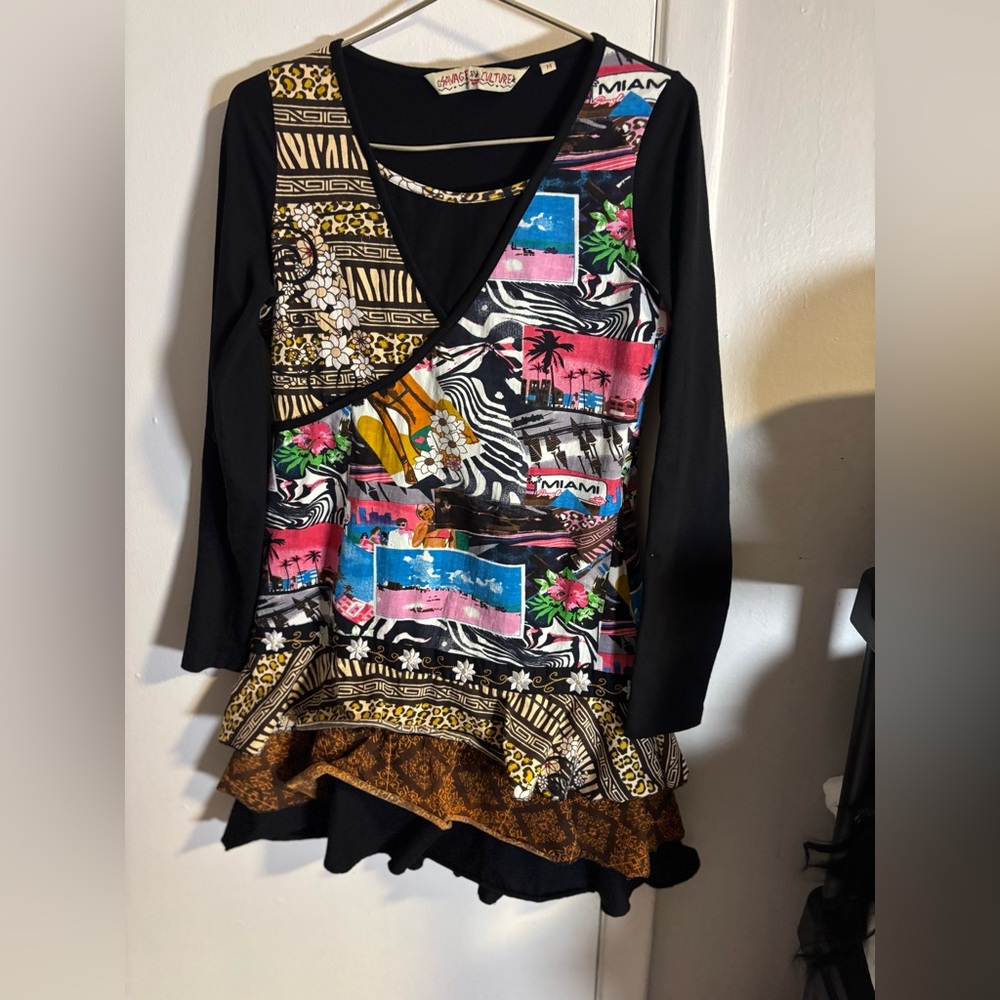 Savage Culture M Mixed Print Miami Tunic Top Asymmetrical Boho